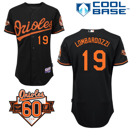 Steve Lombardozzi #19 MLB Jersey-Baltimore Orioles Men's Authentic Alternate Black Cool Base/Commemorative 60th Anniversary Patch Baseball Jersey